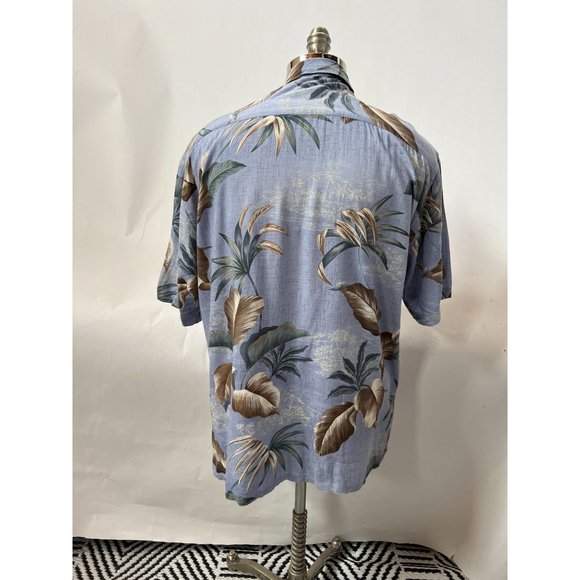 Campia Moda Vintage Tropical Hawaiian Leaf Shirt Size Large Blue Rayon - Picture 16 of 16